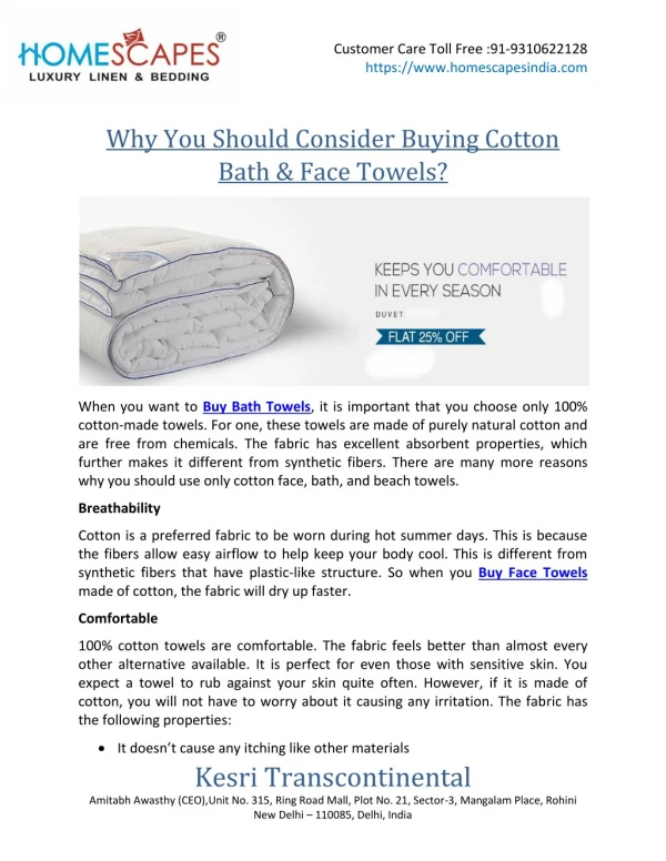 Why You Should Consider Buying Cotton Bath & Face Towels