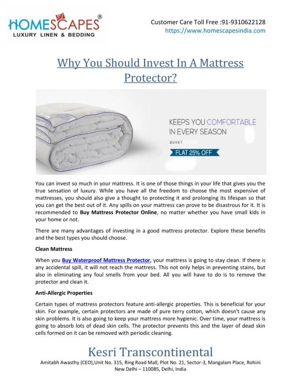 Why You Should Invest In A Mattress Protector