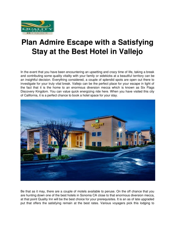 Plan Admire Escape with a Satisfying Stay at the Best Hotel in Vallejo