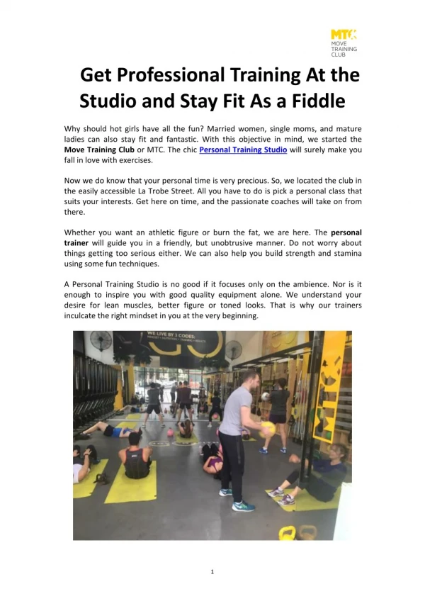 Get Professional Training At the Studio and Stay Fit As a Fiddle