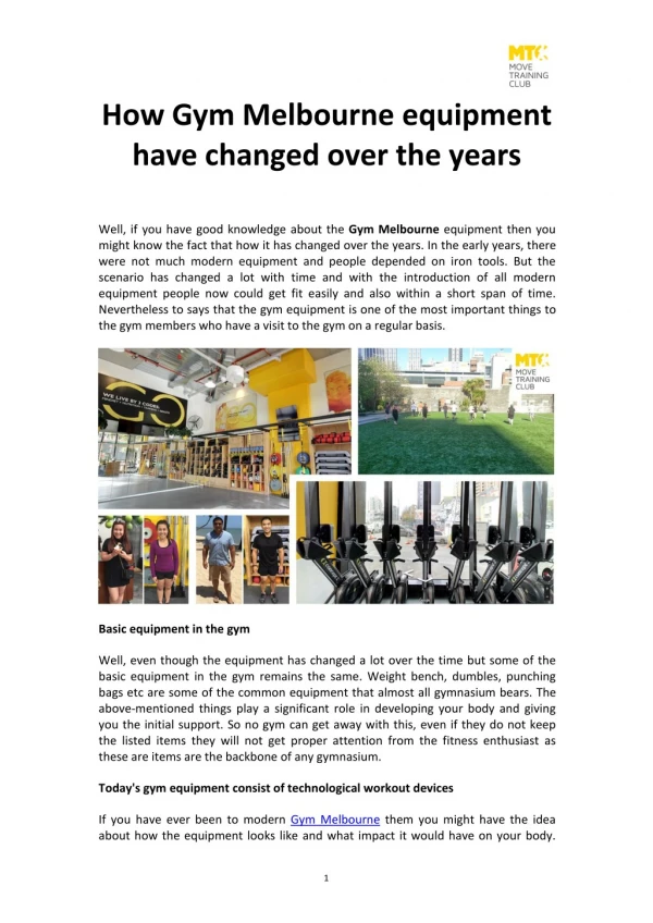 How Gym Melbourne equipment have changed over the years