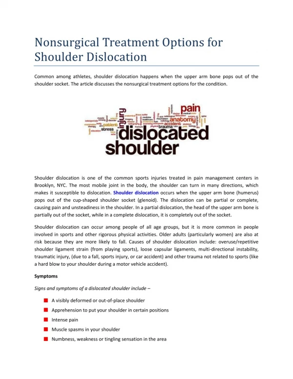 Nonsurgical Treatment Options for Shoulder Dislocation