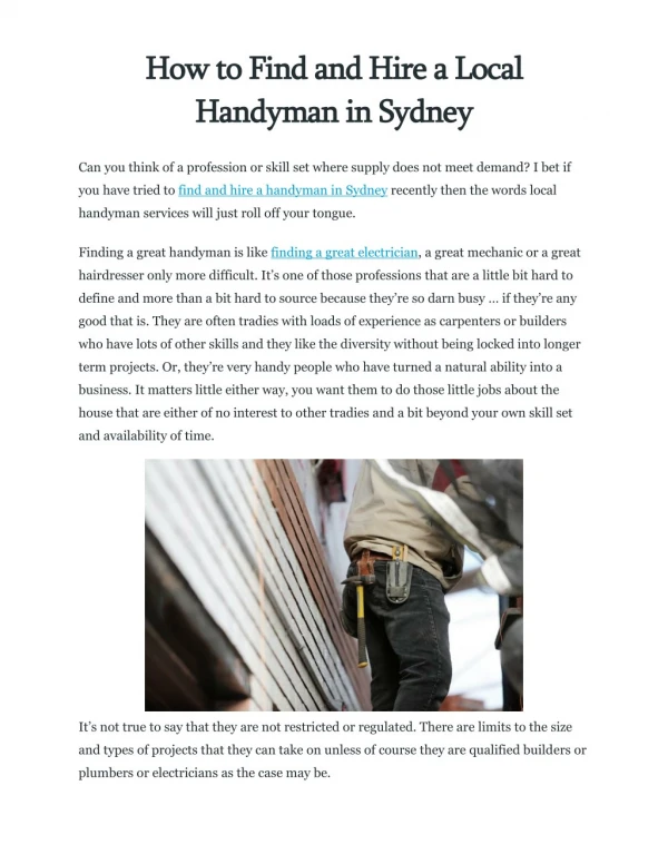 How to Find and Hire A Local Handyman in Sydney