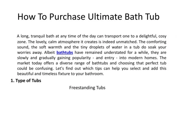 How To Purchase Ultimate Bath Tub