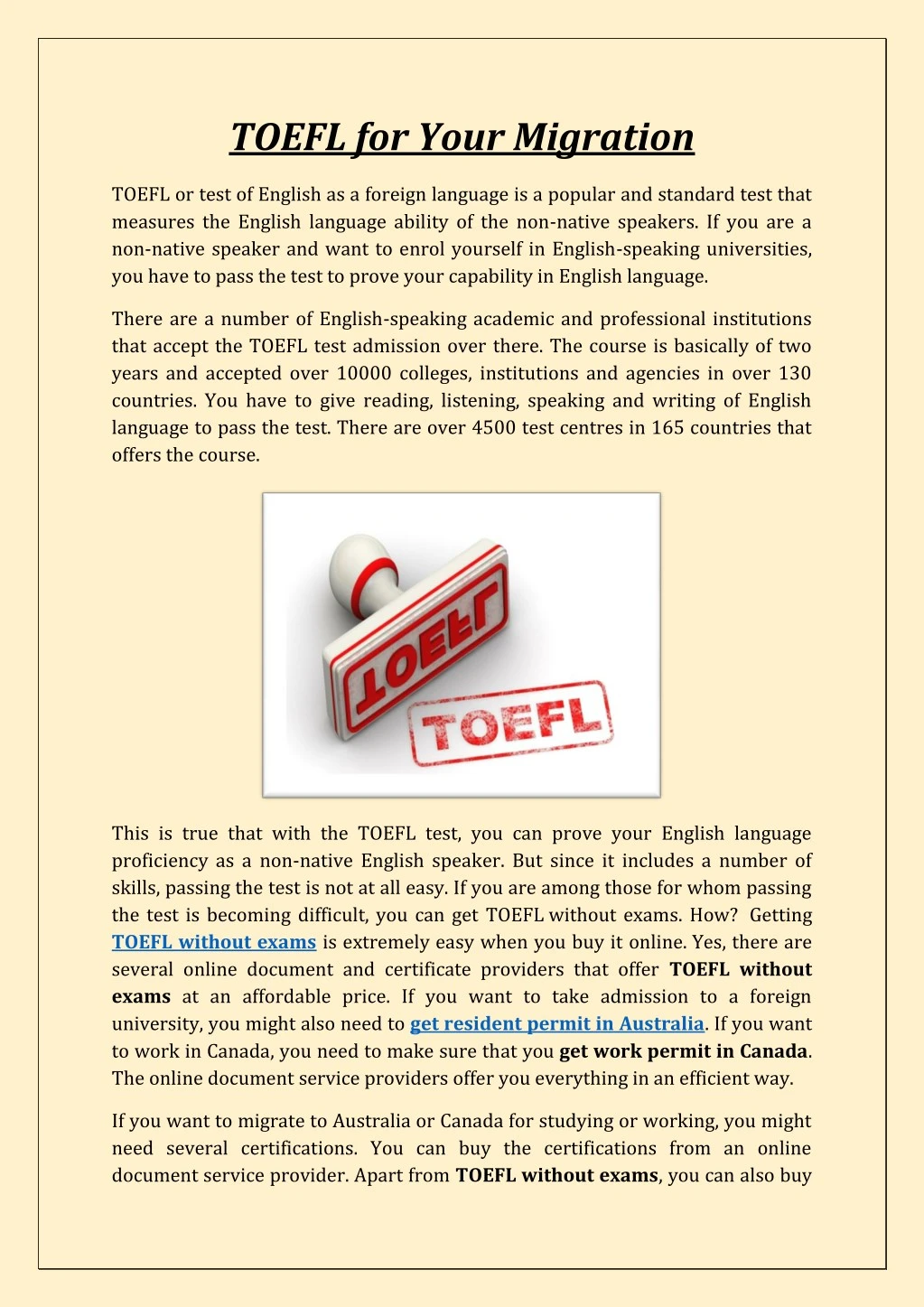 toefl for your migration