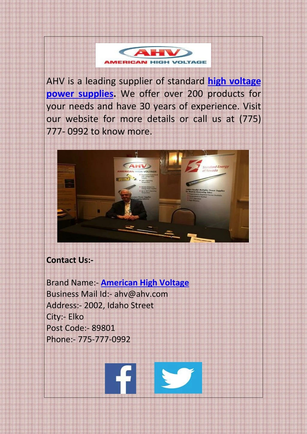 ahv is a leading supplier of standard high