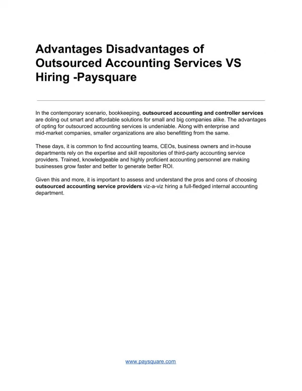 Advantages Disadvantages of Outsourced Accounting Services VS Hiring -Paysquare