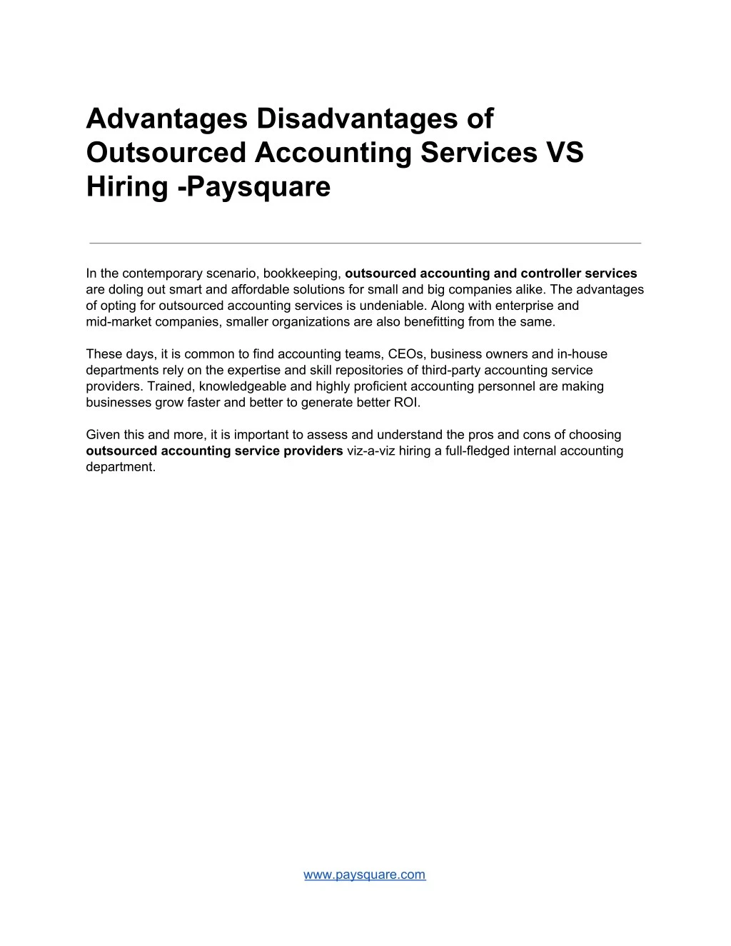 advantages disadvantages of outsourced accounting