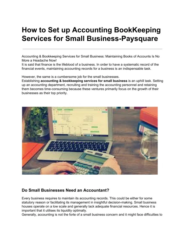 How to Set up Accounting BookKeeping Services for Small Business-Paysquare