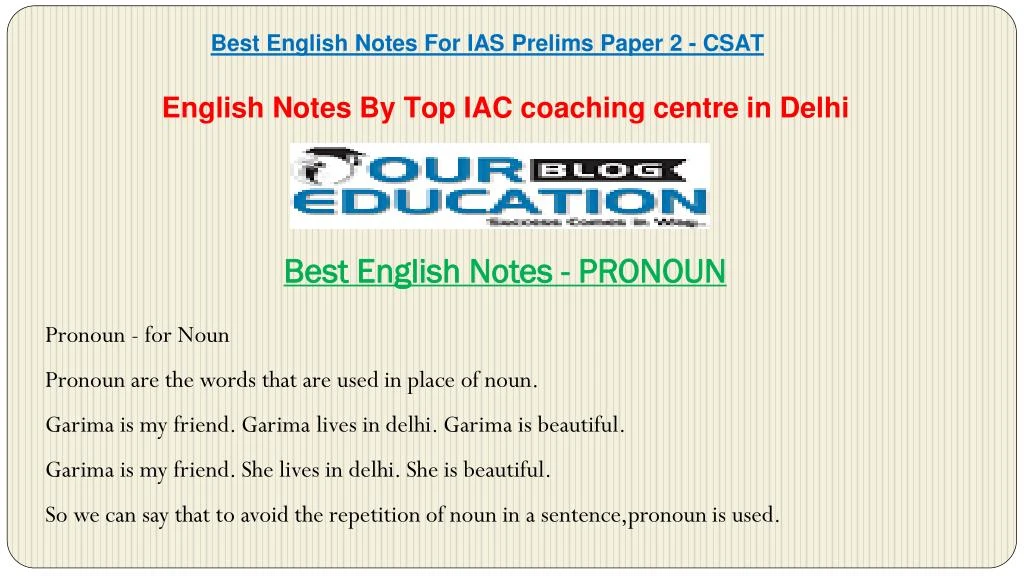 best english notes pronoun