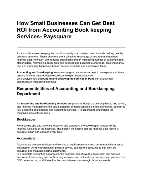 How Small Businesses Can Get Best ROI from Accounting Book keeping Services- Paysquare