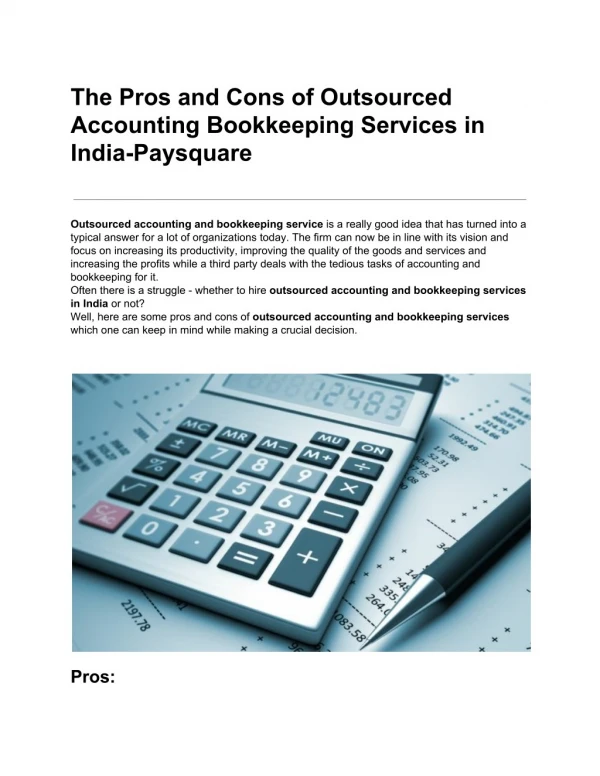 The Pros and Cons of Outsourced Accounting Bookkeeping Services in India-Paysquare