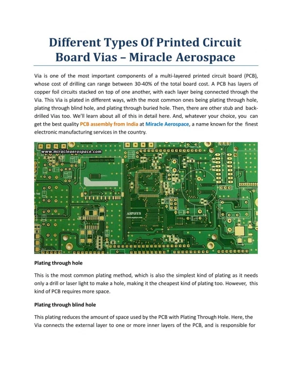 Different Types Of Printed Circuit Board Vias - Miracle Aerospace