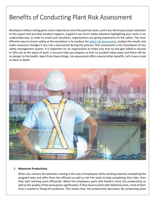 Benefits of Conducting Plant Risk Assessment