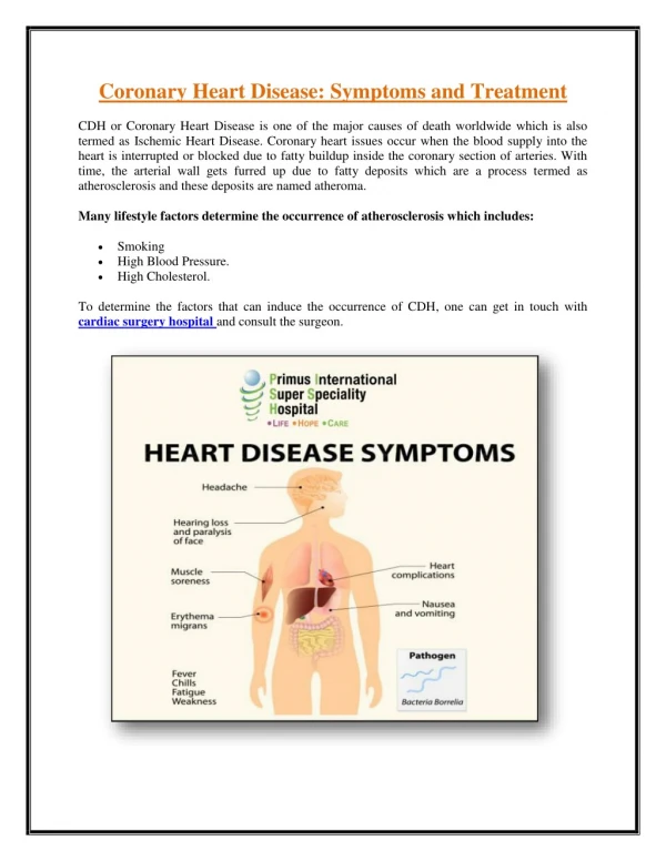 Coronary Heart Disease: Symptoms and Treatment