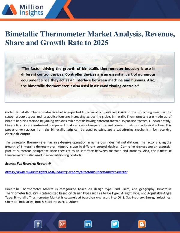 Bimetallic Thermometer Market Analysis, Revenue, Share and Growth Rate to 2025