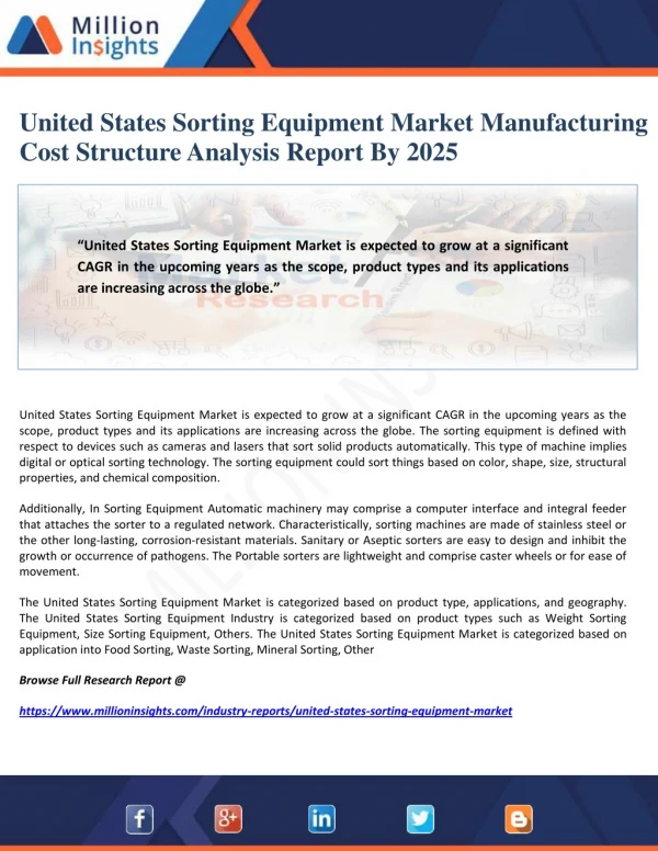 United States Sorting Equipment Market Manufacturing Cost Structure Analysis Report By 2025