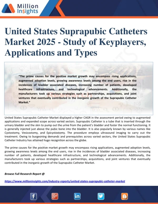 United States Suprapubic Catheters Market 2025 - Study of Keyplayers, Applications and Types