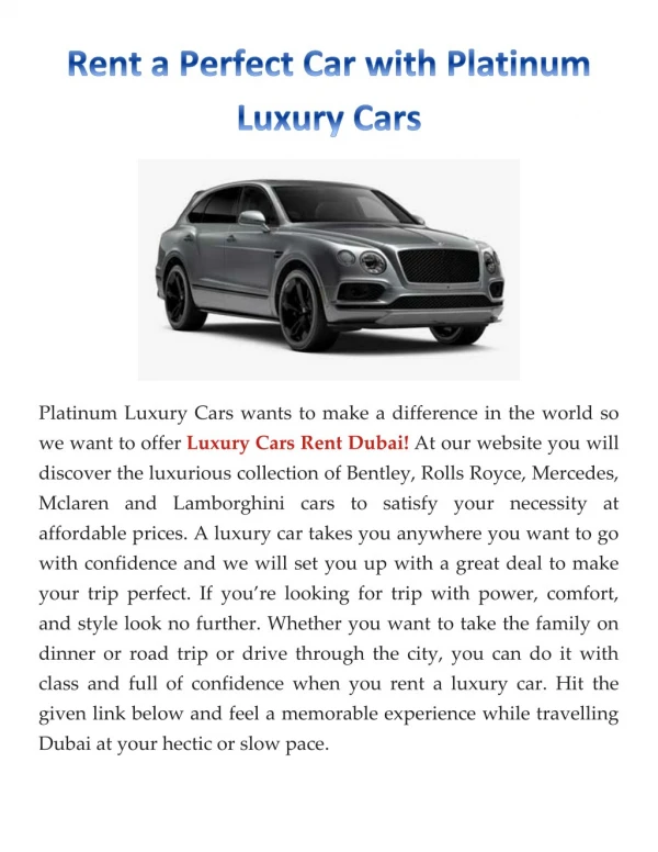 Rent a Perfect Car with Platinum Luxury Cars