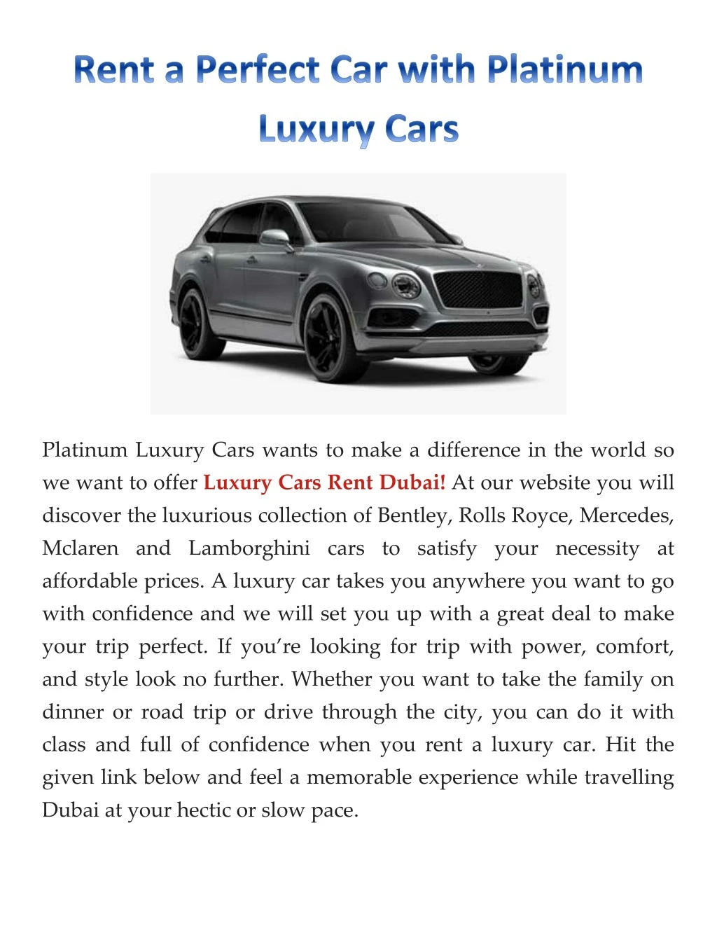platinum luxury cars wants to make a difference