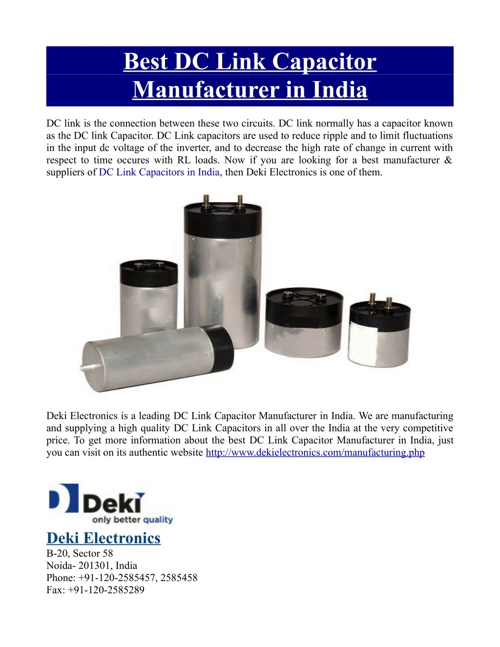 best dc link capacitor manufacturer in india
