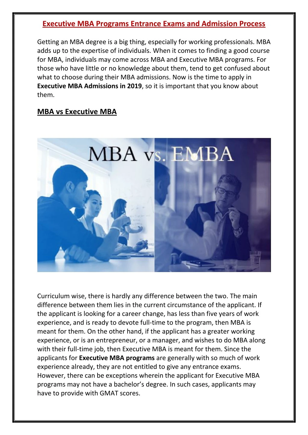 executive mba programs entrance exams