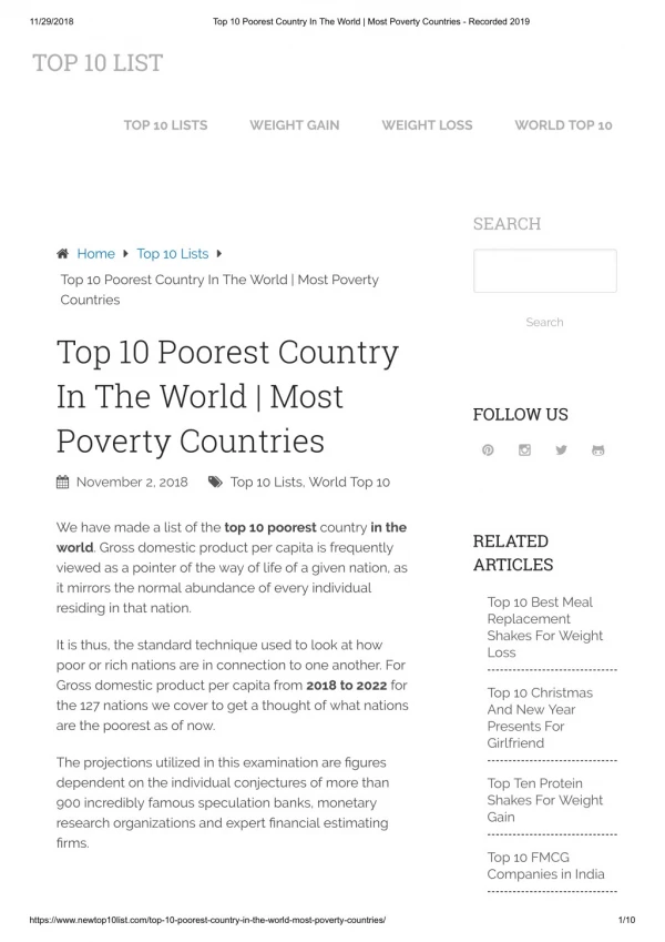 e top 10 poorest country in the world