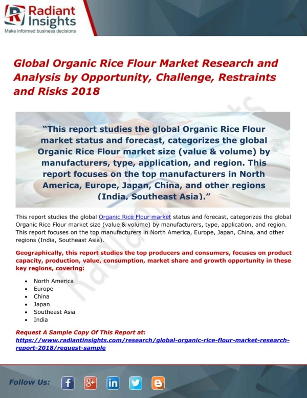Global Organic Rice Flour Market Research and Analysis by Opportunity, Challenge, Restraints and Risks 2018