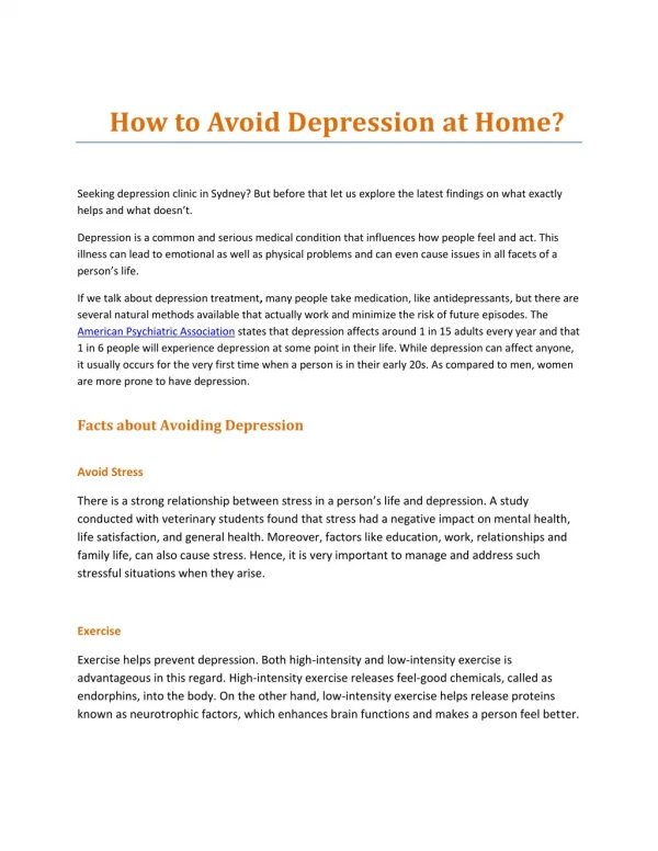 How to Avoid Depression at Home