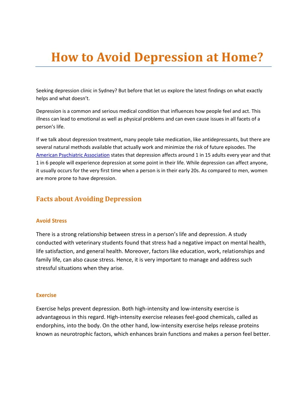 how to avoid depression at home