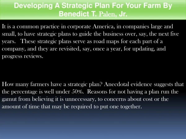 Developing A Strategic Plan For Your Farm By Benedict T. Palen, Jr.