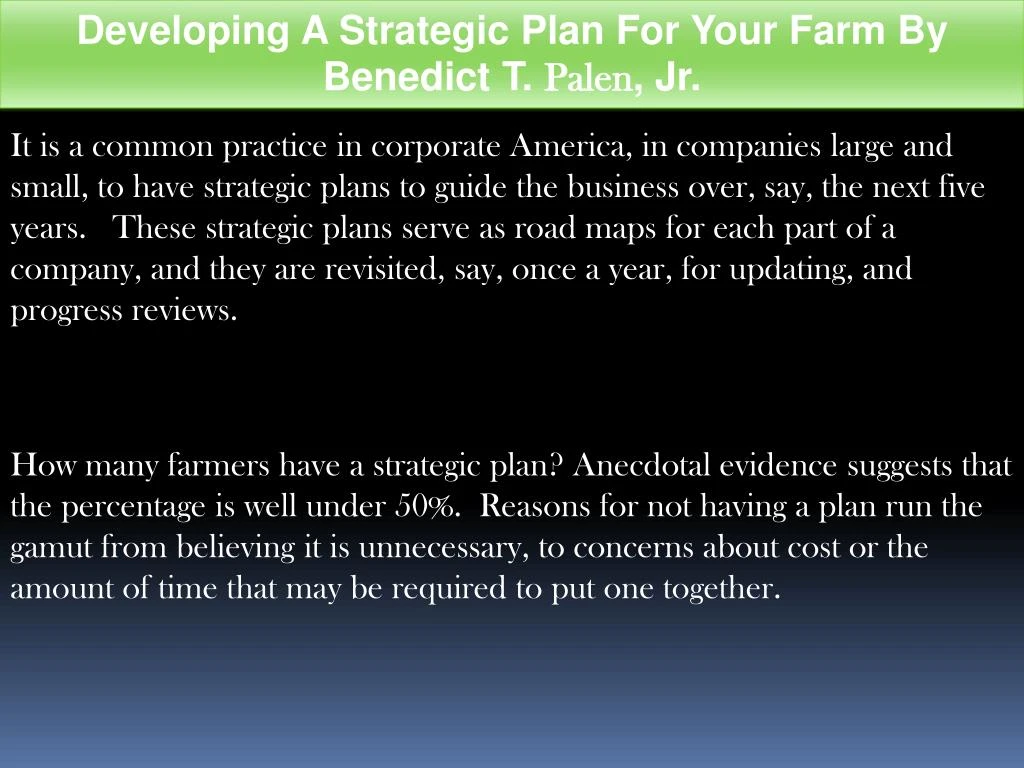 developing a strategic plan for your farm
