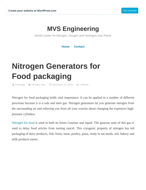 Nitrogen Generators for Food packaging