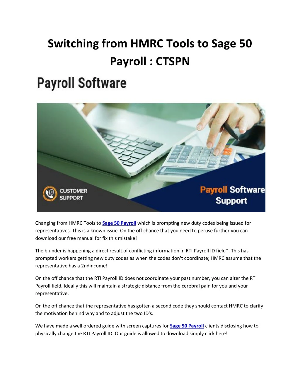 switching from hmrc tools to sage 50 payroll ctspn