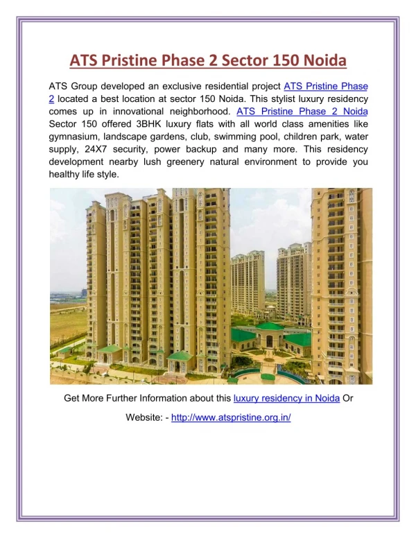 ATS Pristine Phase 2 luxury residency in Noida