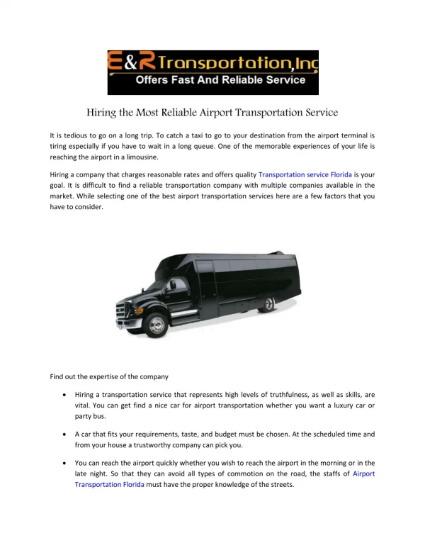 Hiring the Most Reliable Airport Transportation Service