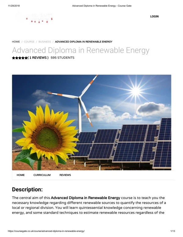 Advanced Diploma in Renewable Energy - Course Gate