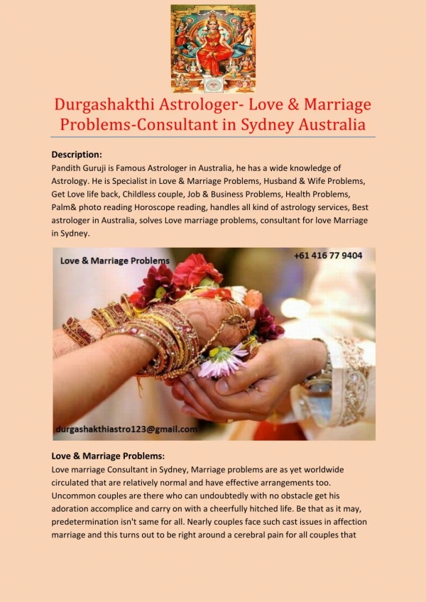 Durgashakthi Astrologer- Love & Marriage Problems Consultant in Sydney