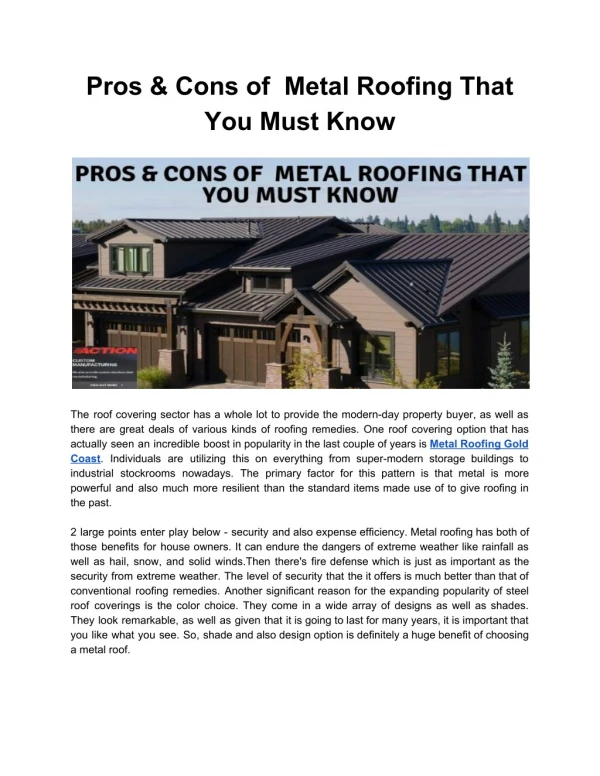 Pros & Cons of Metal Roofing That You Must Know