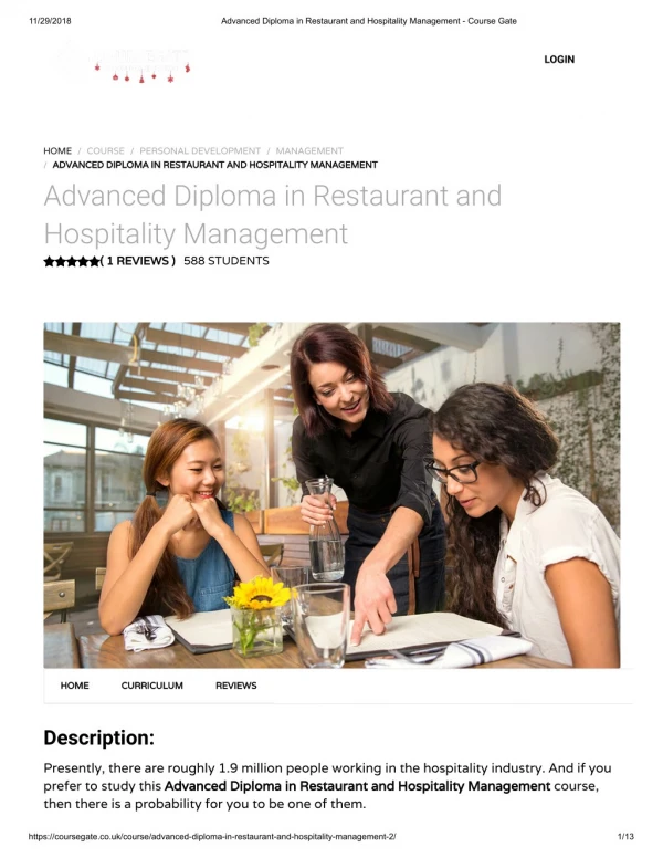 Advanced Diploma in Restaurant and Hospitality Management - Course Gate