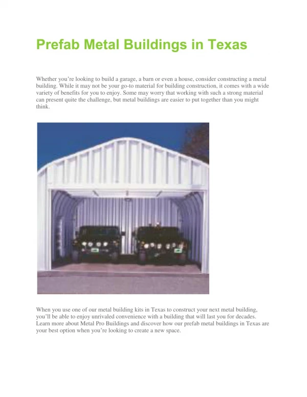 Prefab Metal Buildings in Texas