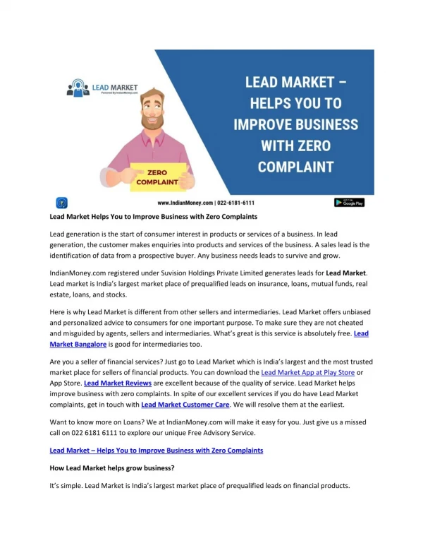Lead Market Helps You to Improve Business with Zero Complaints