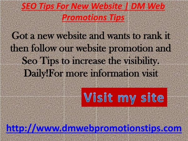 SEO Tips For New Website | DM Web Promotions Tips