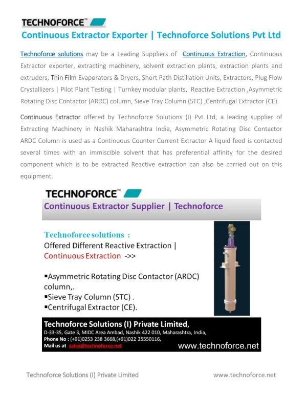 Continuous Extractor Exporter | Technoforce Solutions Pvt Ltd