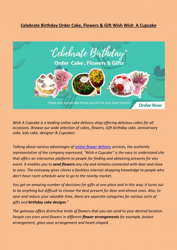 Celebrate Birthday Order Cake, Flowers & Gift Wish Wish A Cupcake
