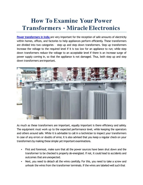 How To Examine Your Power Transformers - Miracle Electronics