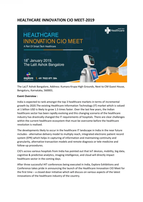 HEALTHCARE INNOVATION CIO MEET-2019
