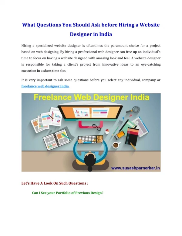 What Questions You Should Ask before Hiring a Freelance Web Designer in India?