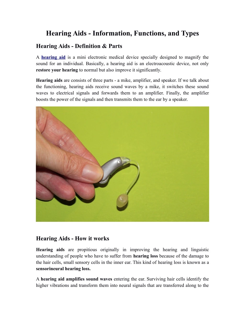 hearing aids information functions and types