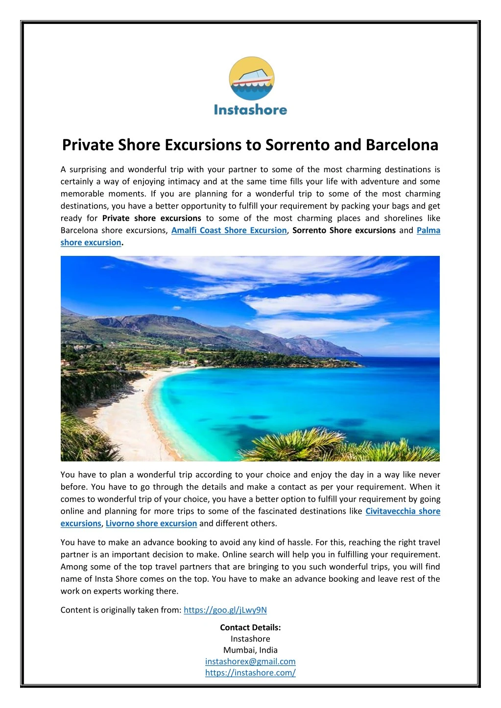 private shore excursions to sorrento and barcelona